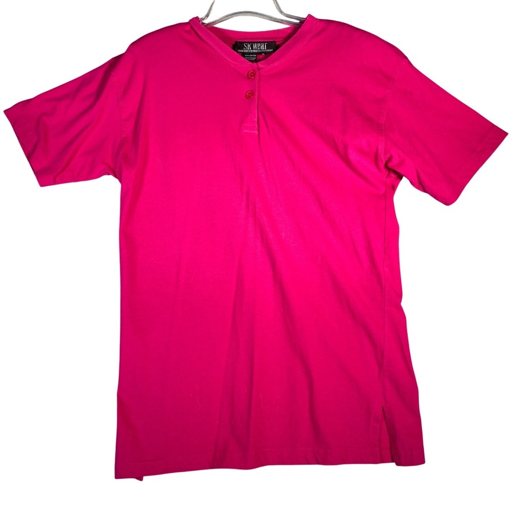 SK Wear Hot Pink Cotton Henley T Shirt Short Sleeve Size Medium Casual